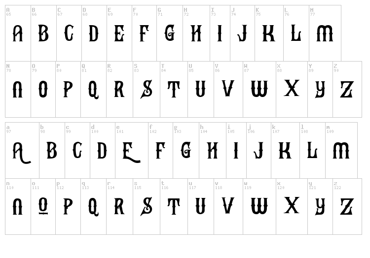 Black Heat font map